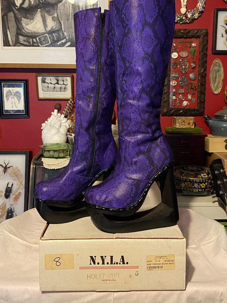 Incredibly Rare N.Y.L.A. 90's Wood Cutout Wedge Boots Size 6 Original Box